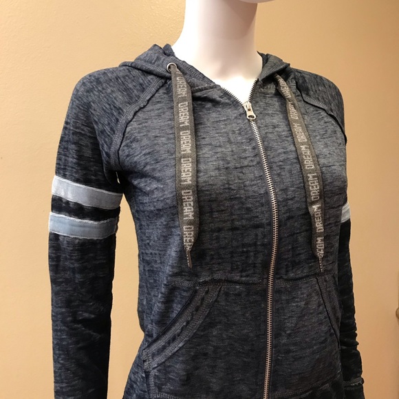 No Boundaries Burnout Hoodie Jacket Womens Junior Size XS Blue Varsity Stripe - Picture 5 of 15